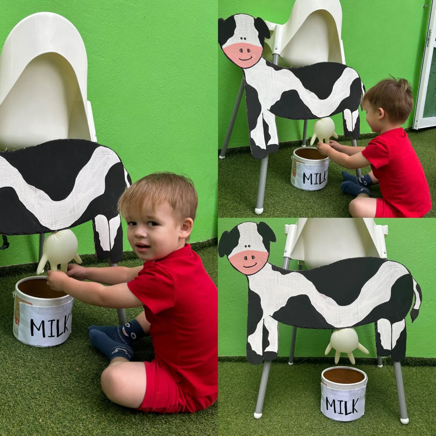 Children painting together on a shared easel